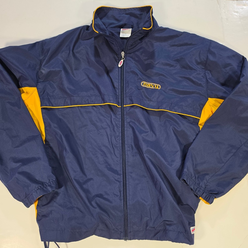 Soffe US Navy Windbreaker Jacket Mens Medium Blue Yellow Full Zip Track Jacket